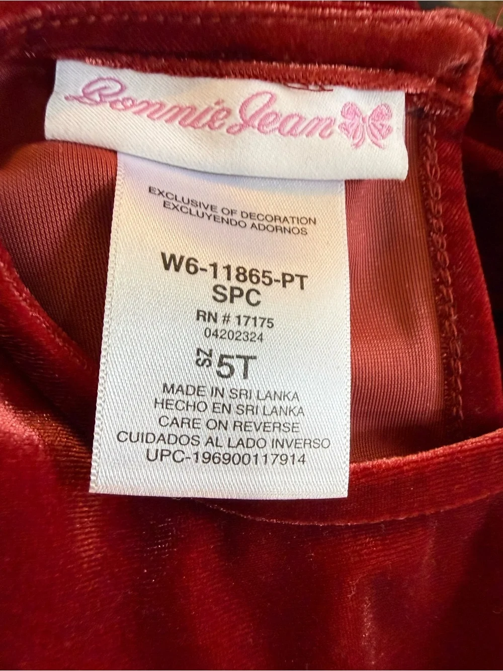 Girls dress by Bonnie Jean in deep red with a velvet feel to it Size 5T